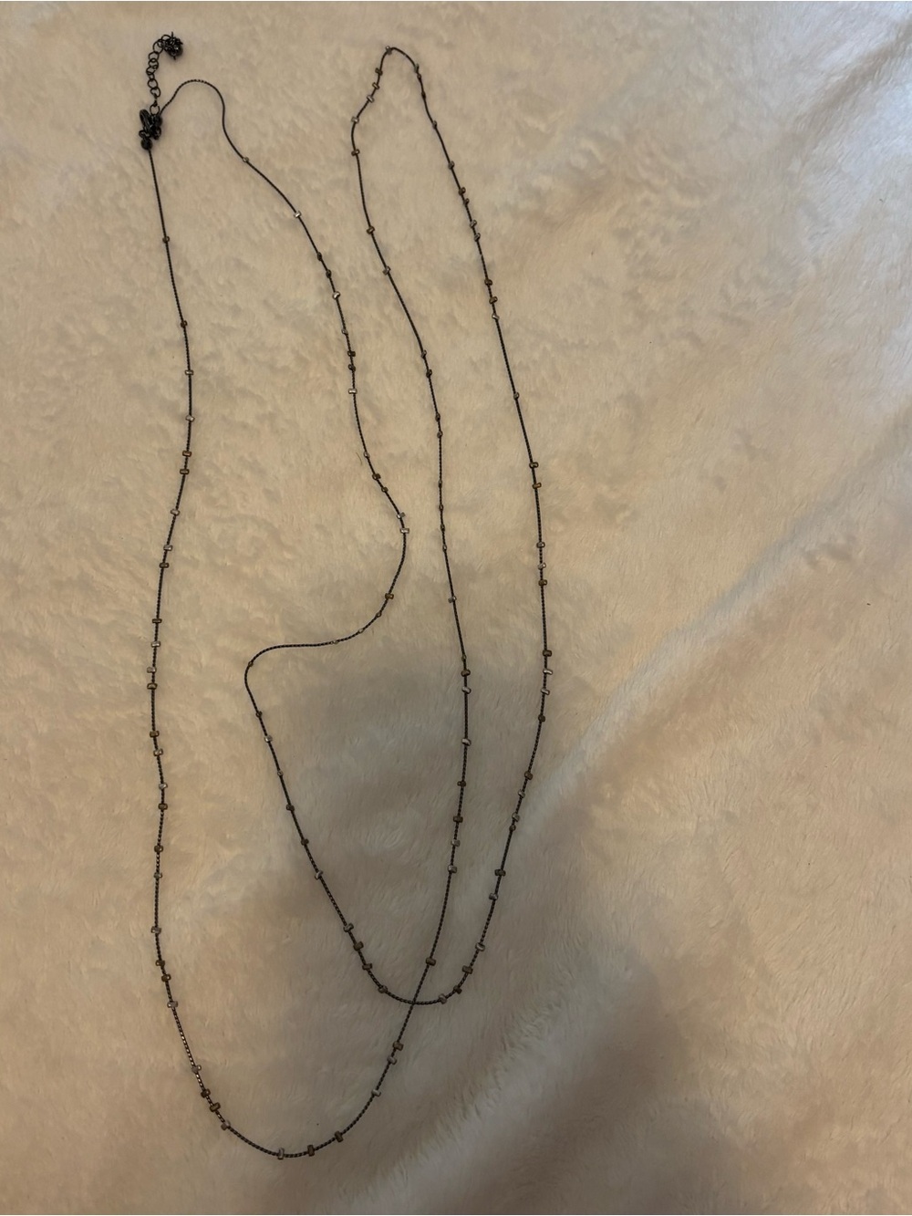 Extra Long Gunmetal Beaded Station Chain Necklace Layering Double Strand